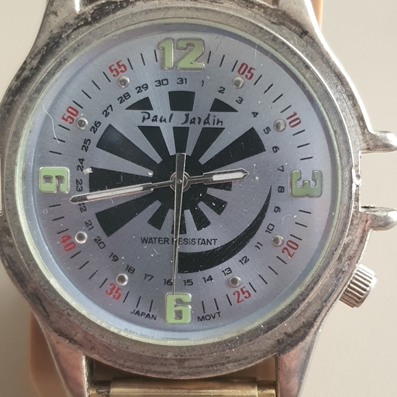 Paul Jardin Silver/Blue Rhinestone Spinner Men's Watch - Picture 2 of 4